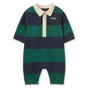 Tinycottons - Organik Pamuk Çizgili Polo Tulum | Yeşil