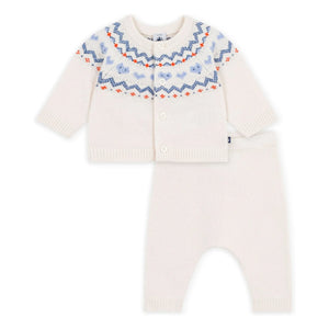 Petit Bateau - Yün Jakarlı Hırka ve Pantolon Takımı | Mavi