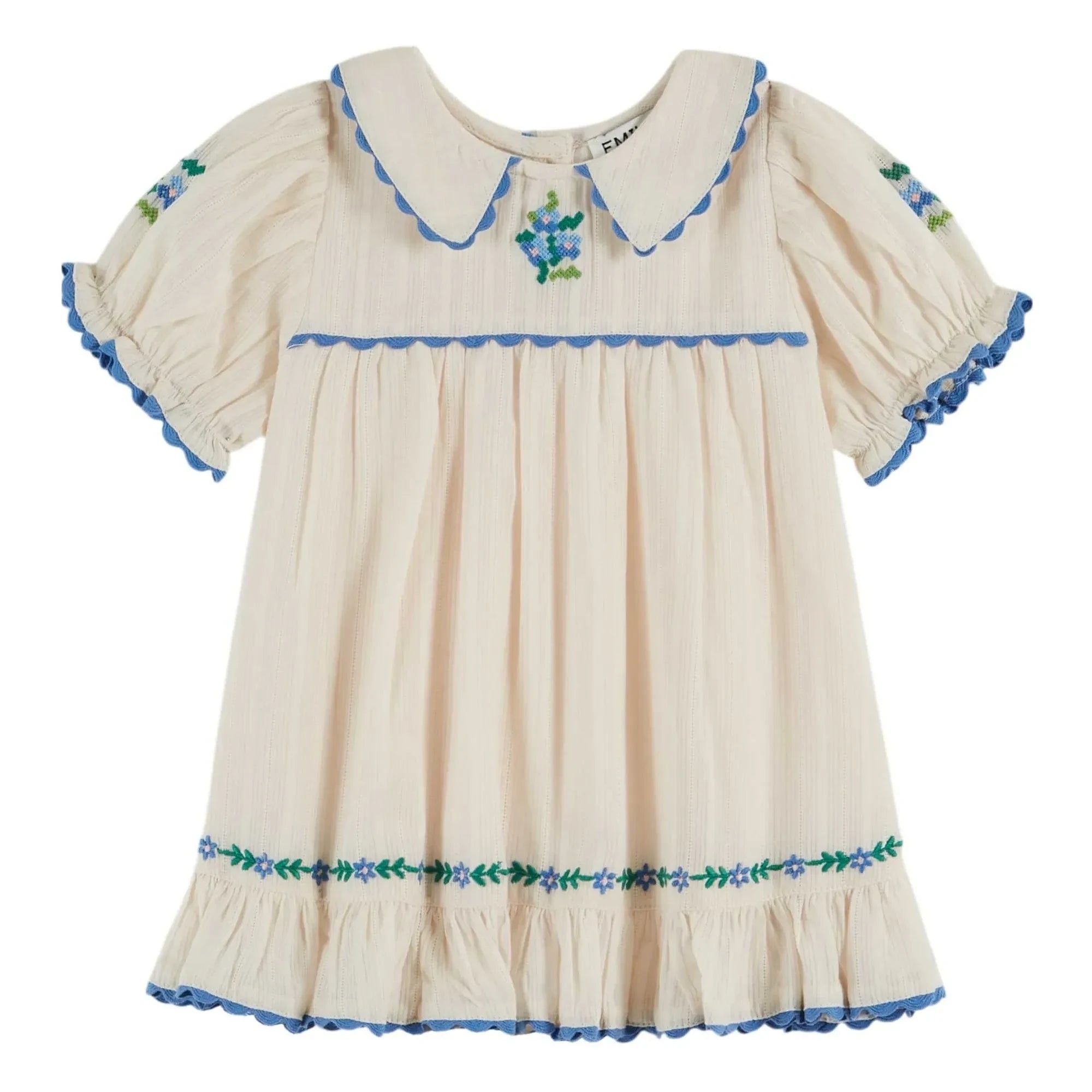 Emile et Ida - Vestido de cuello Claudine bordado | Crema