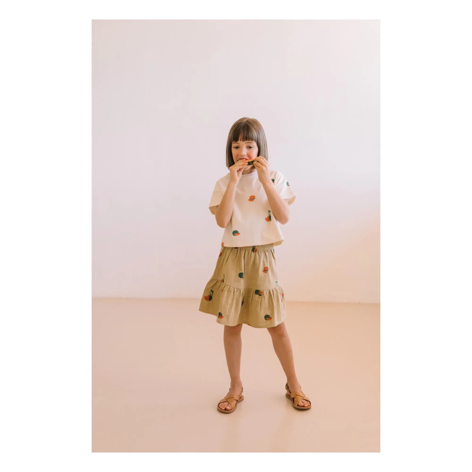 Studio Bohème - Camiseta Corta Flow de Algodón Orgánico con Estampado de Sandía | Crudo