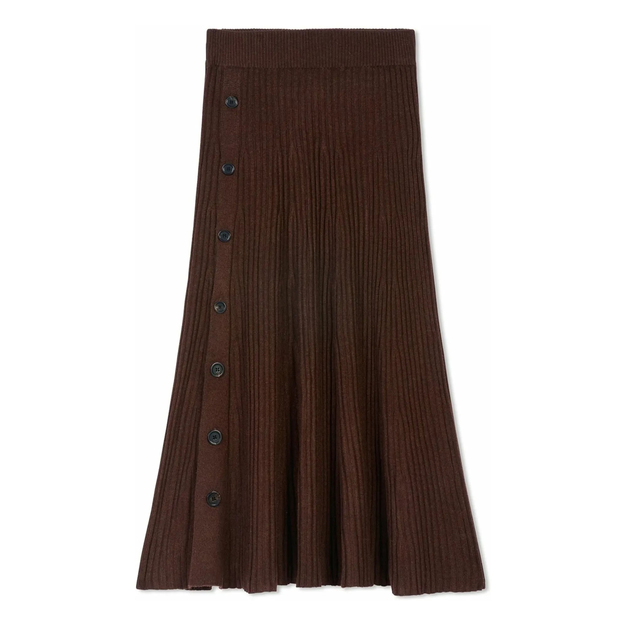 Bompard - Kaşmir Düğmeli Rib Etek | Chocolate