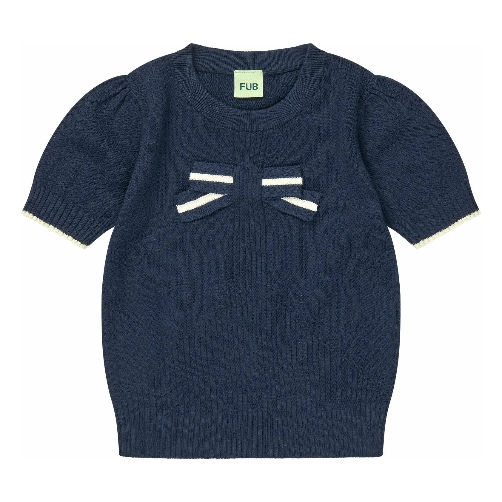 FUB - Camiseta de punto fino de algodón orgánico con nudo | Azul marino