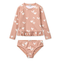 Liewood - Conjunto de camiseta y braguita Dagny Coeurs de fibra reciclada con protección UV | Rosa