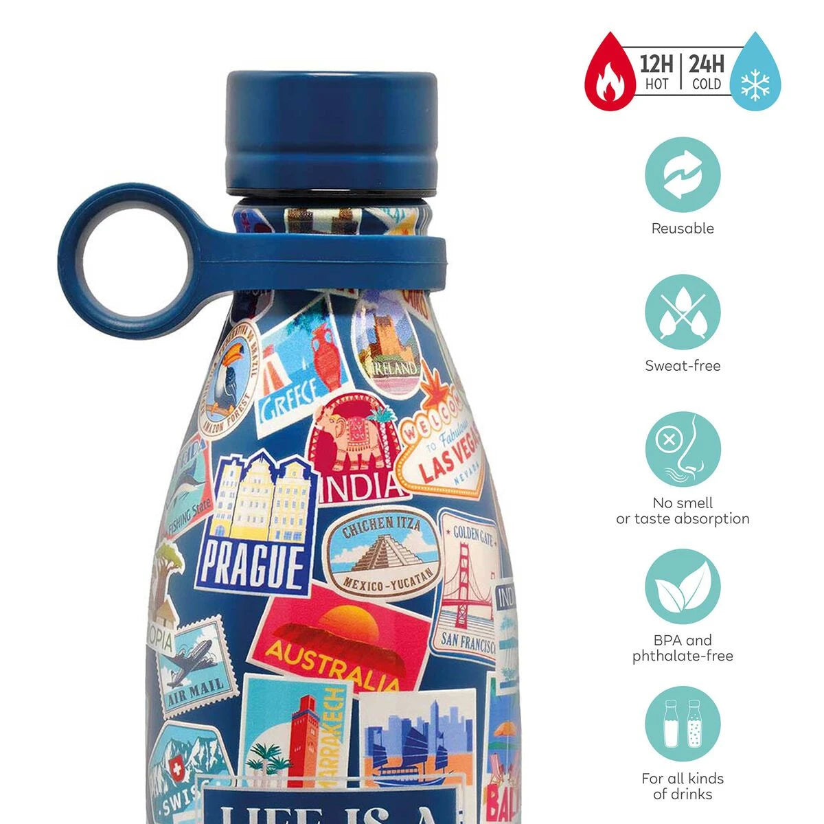 Legami - Termo de 800 ml - Stickers de Viaje - Caliente & Frío