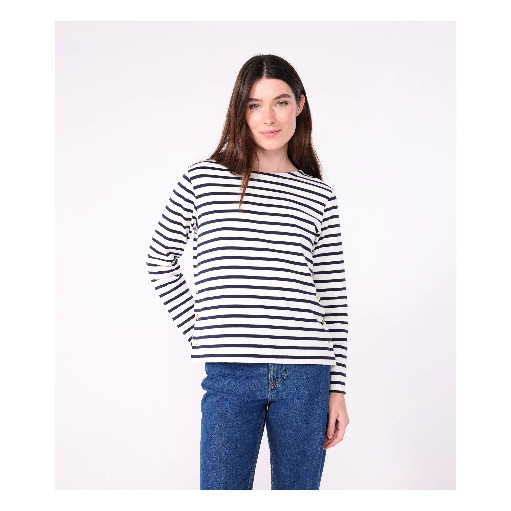 Petit Bateau - Camiseta marinera de algodón orgánico con cuello barco | Blanco