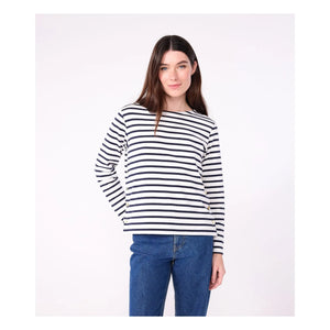Petit Bateau - Camiseta marinera de algodón orgánico con cuello barco | Blanco