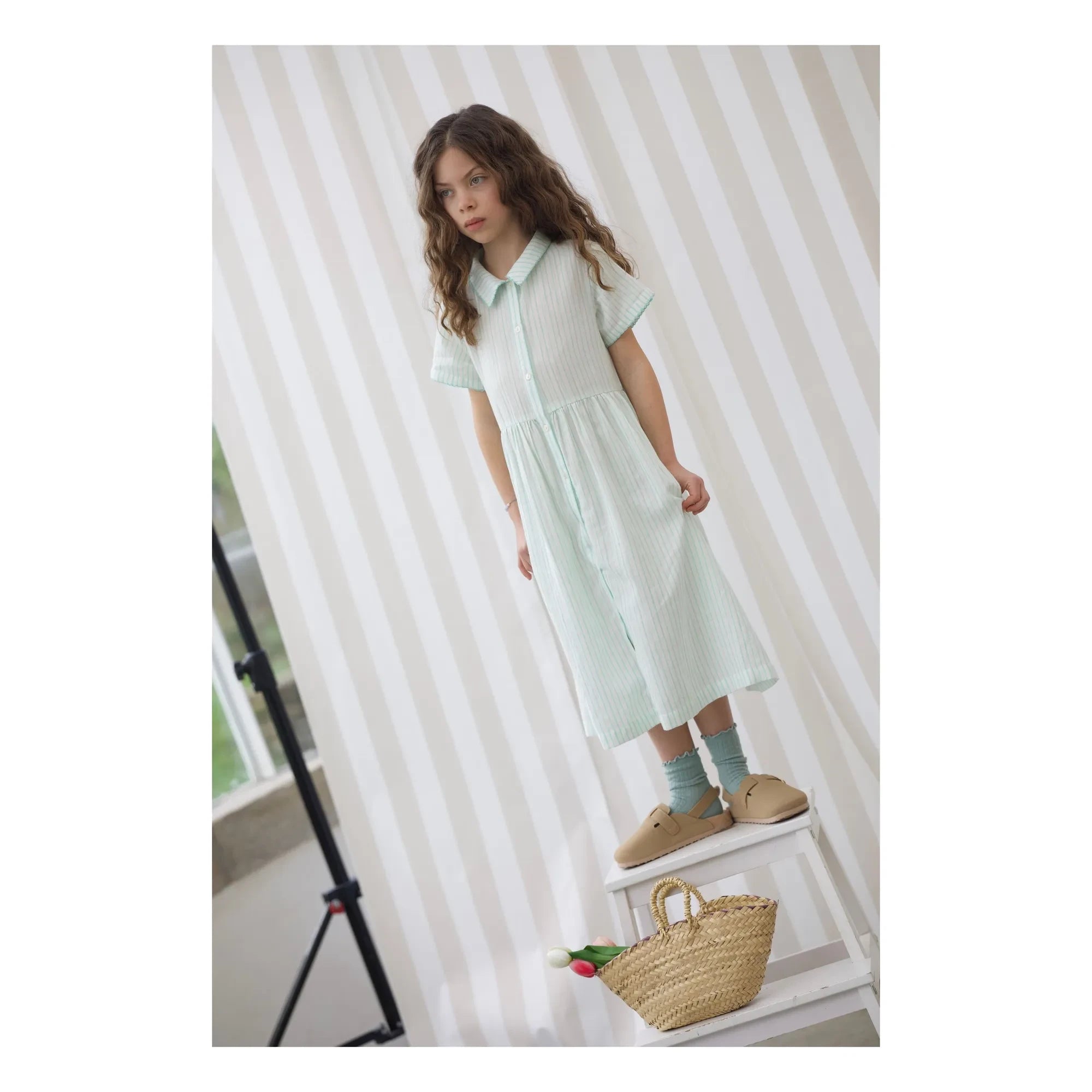 Lililotte - Vestido Midi de Algodón Orgánico de Rayas Rosas | Menta
