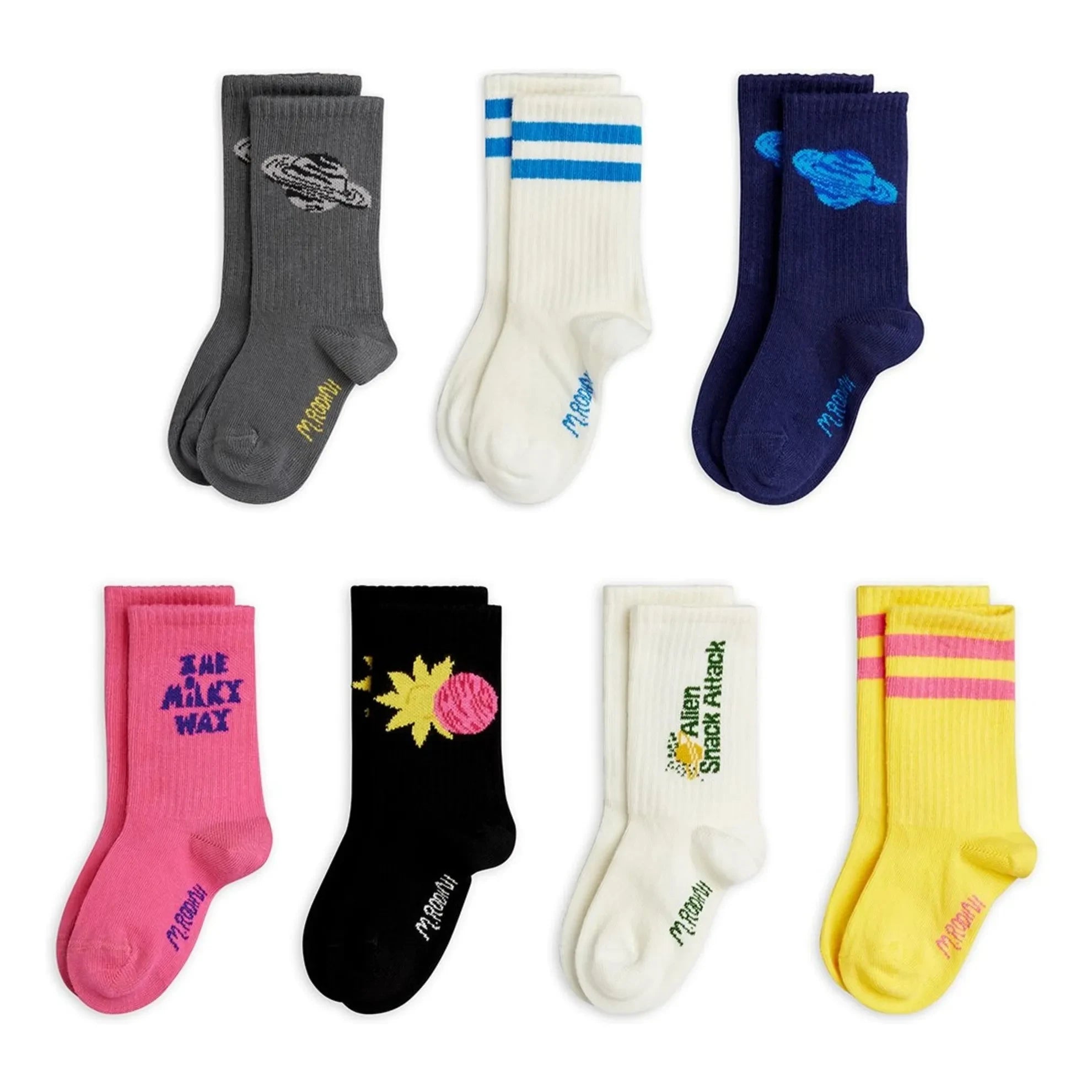 Mini Rodini - Set de 7 Calcetines de Algodón Orgánico Aliens | Gris