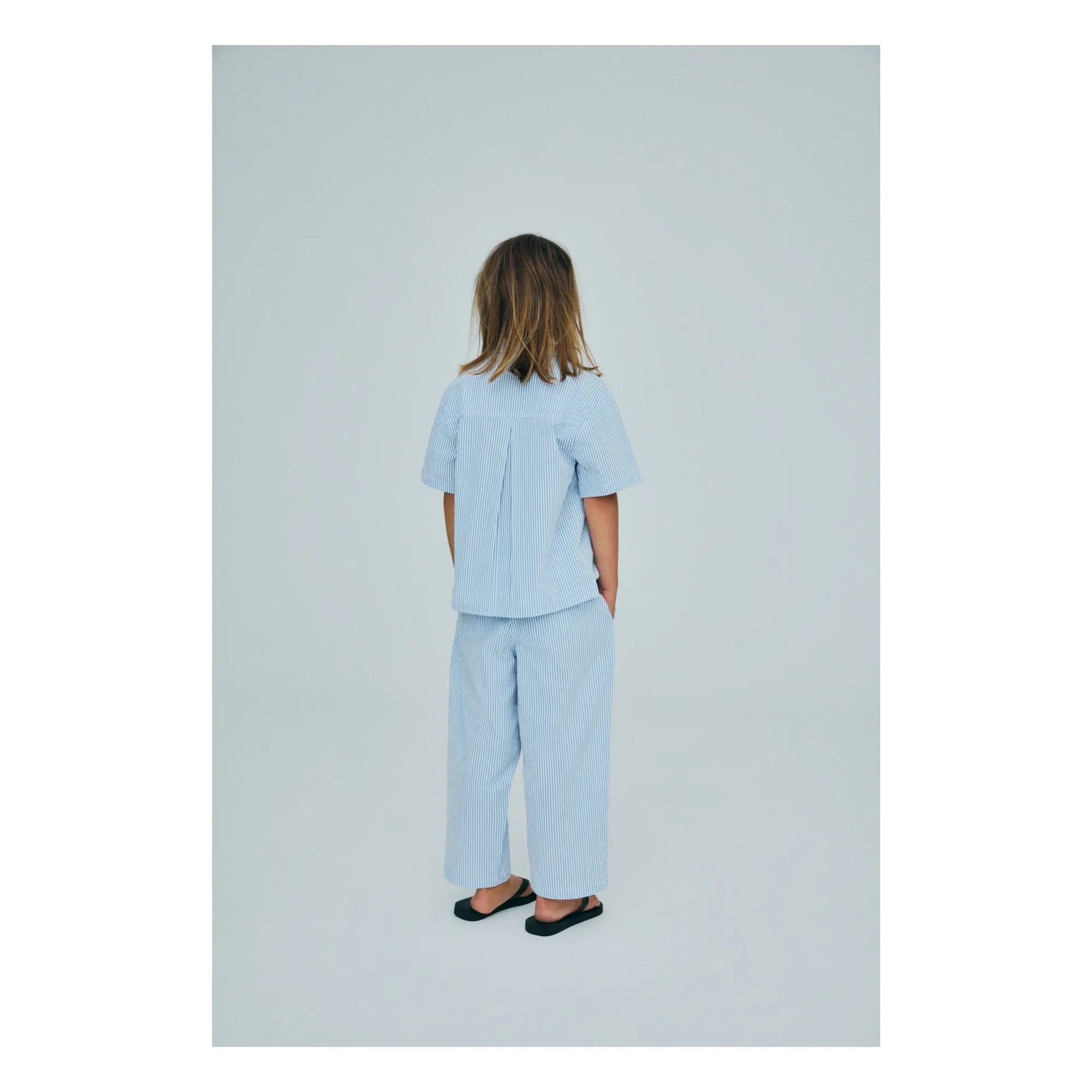 the new society - Camisa de lino seersucker a rayas Badem | Azul claro
