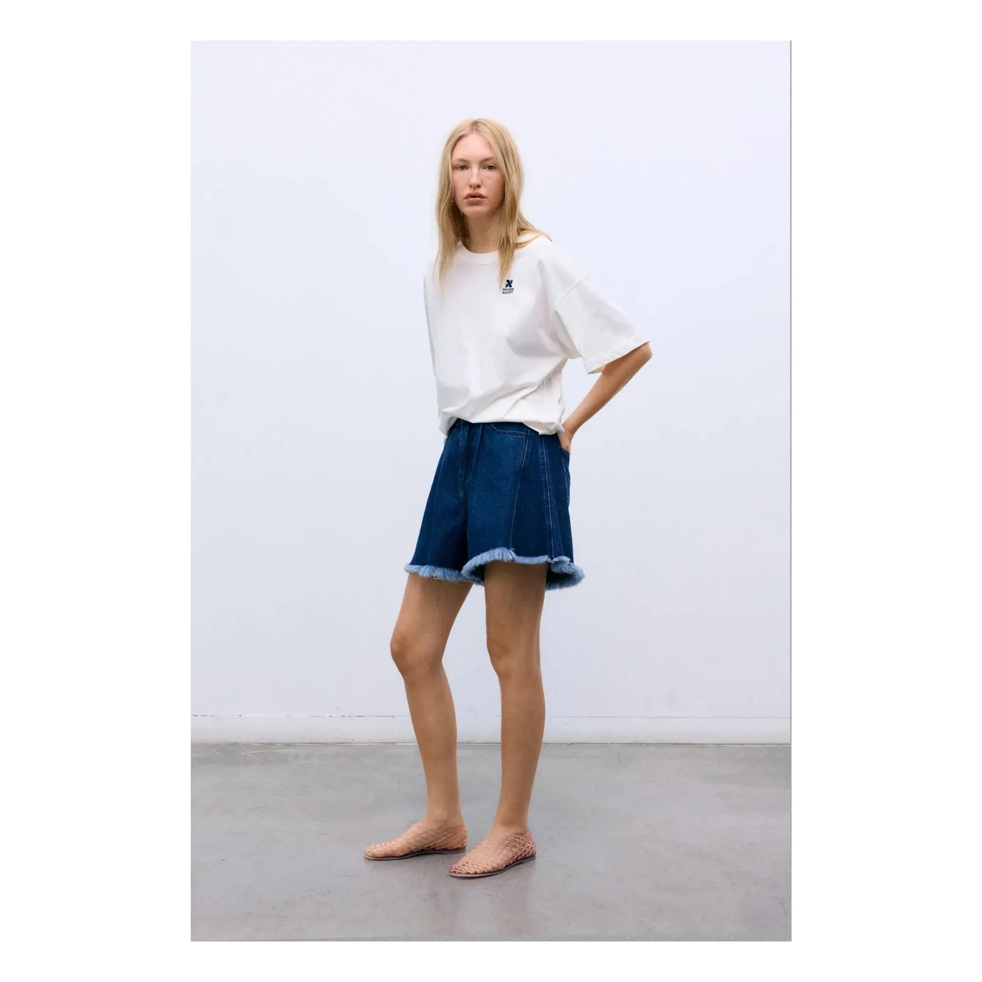 the new society - Pantalón corto de algodón | Azul denim