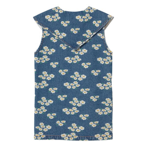 Tinycottons - Vestido Oversize de Margaritas y Cuello Vaquero | Azul