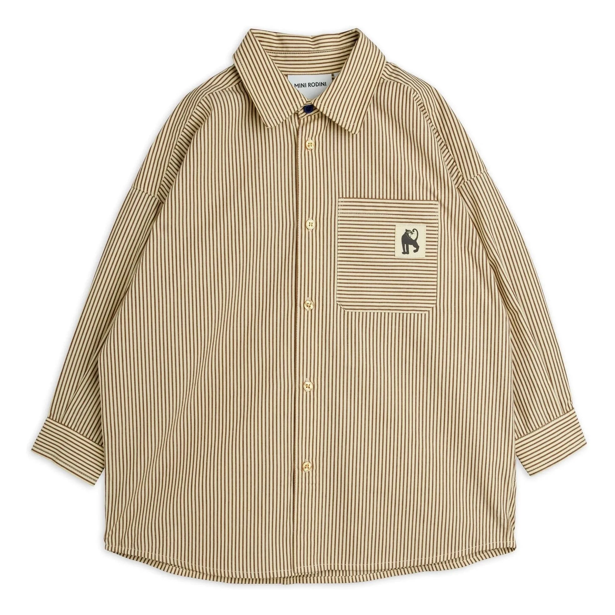 Mini Rodini - Camisa de popelín de algodón orgánico a rayas | Marrón