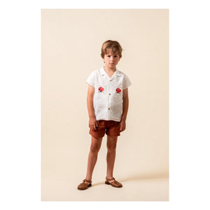 birinit - Camisa de lino con bolsillo bordado | Blanco