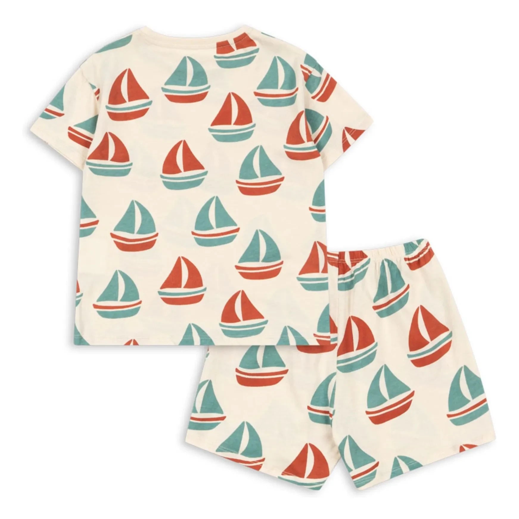 Konges Sløjd - Set de camiseta y pantalón corto de algodón orgánico Famo Bateaux | Beige