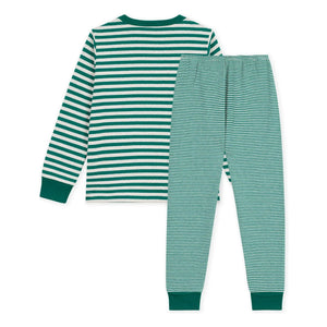 Petit Bateau - Çizgili organik pamuklu pijama | Yeşil