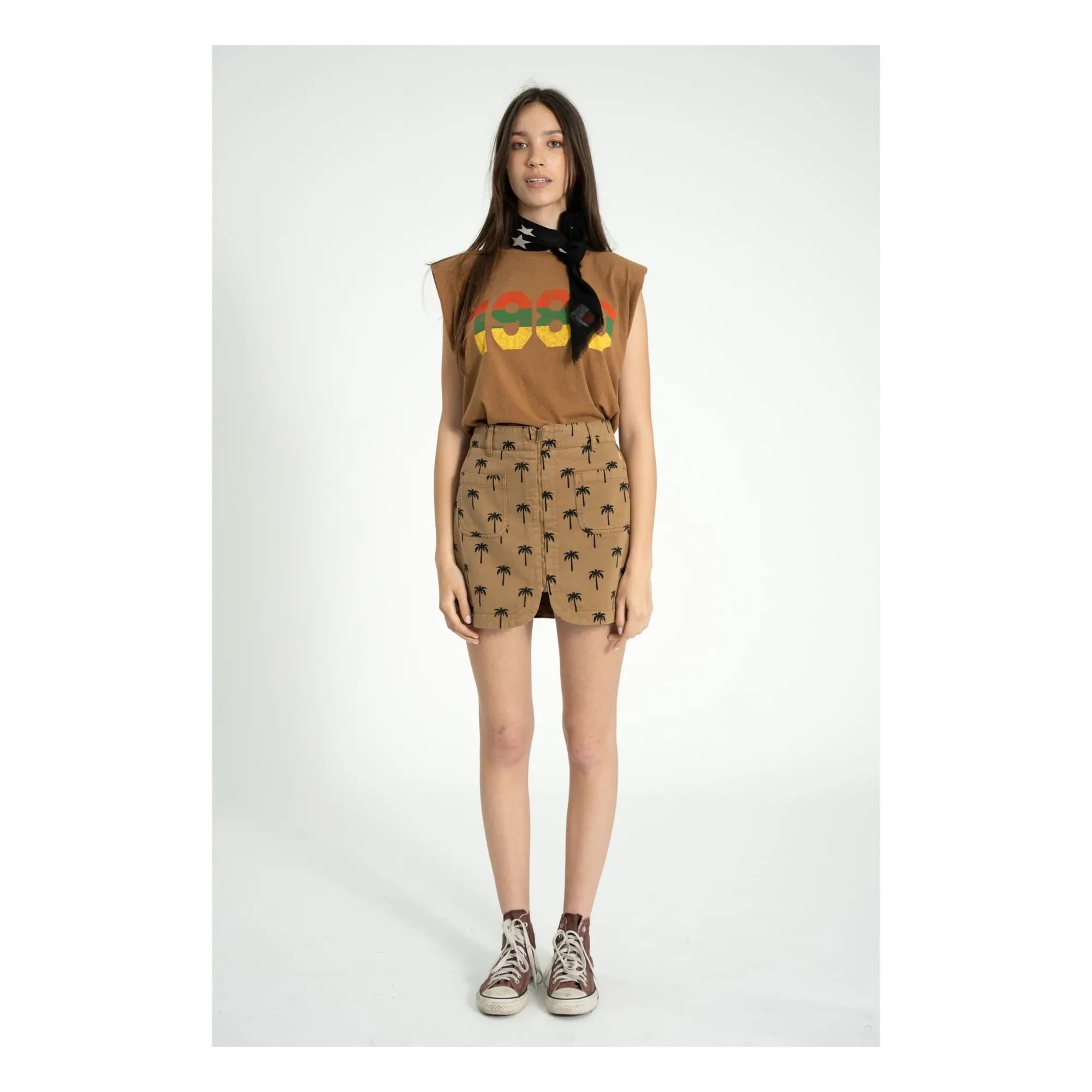 Sisters Department - Camiseta de lino y algodón con hombreras Alicia Omuz | Marrón