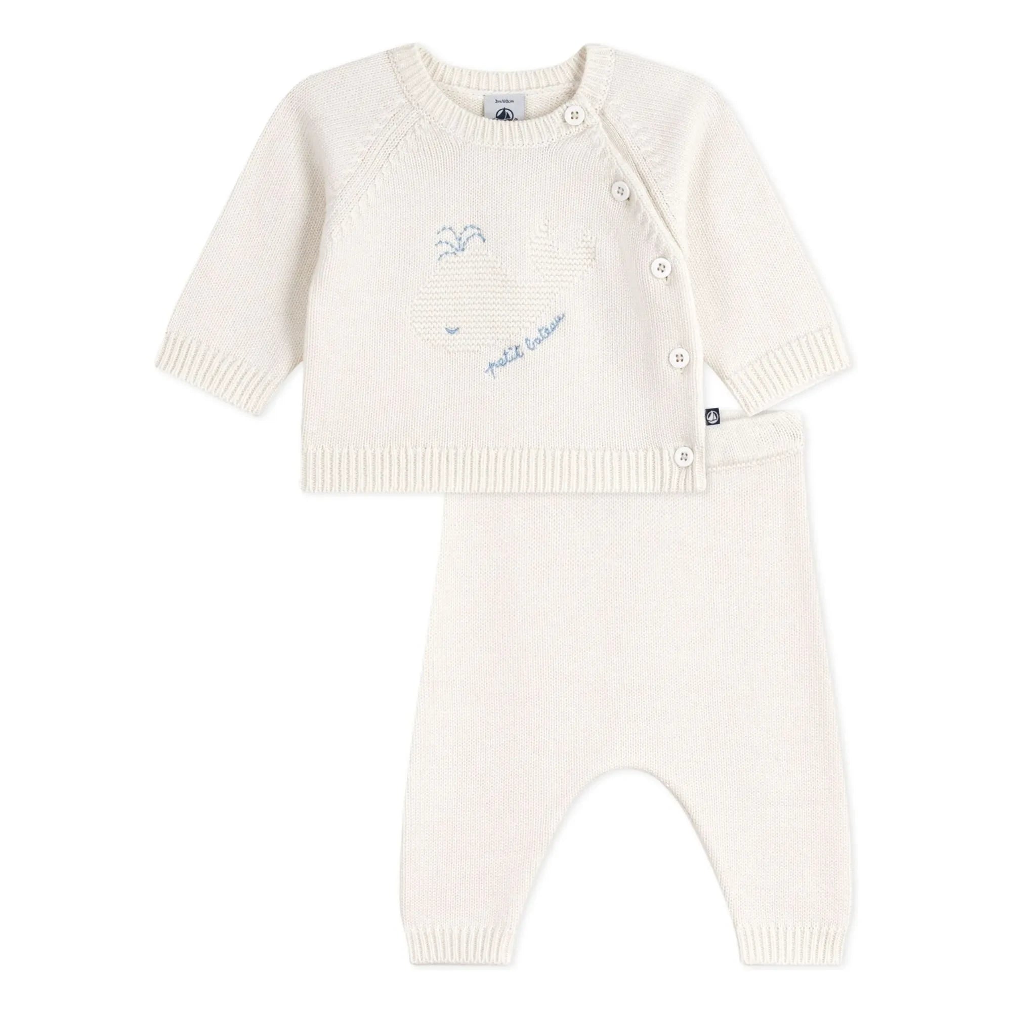 Petit Bateau - Conjunto de Jersey y Pantalón de Lana Ballena | Blanco