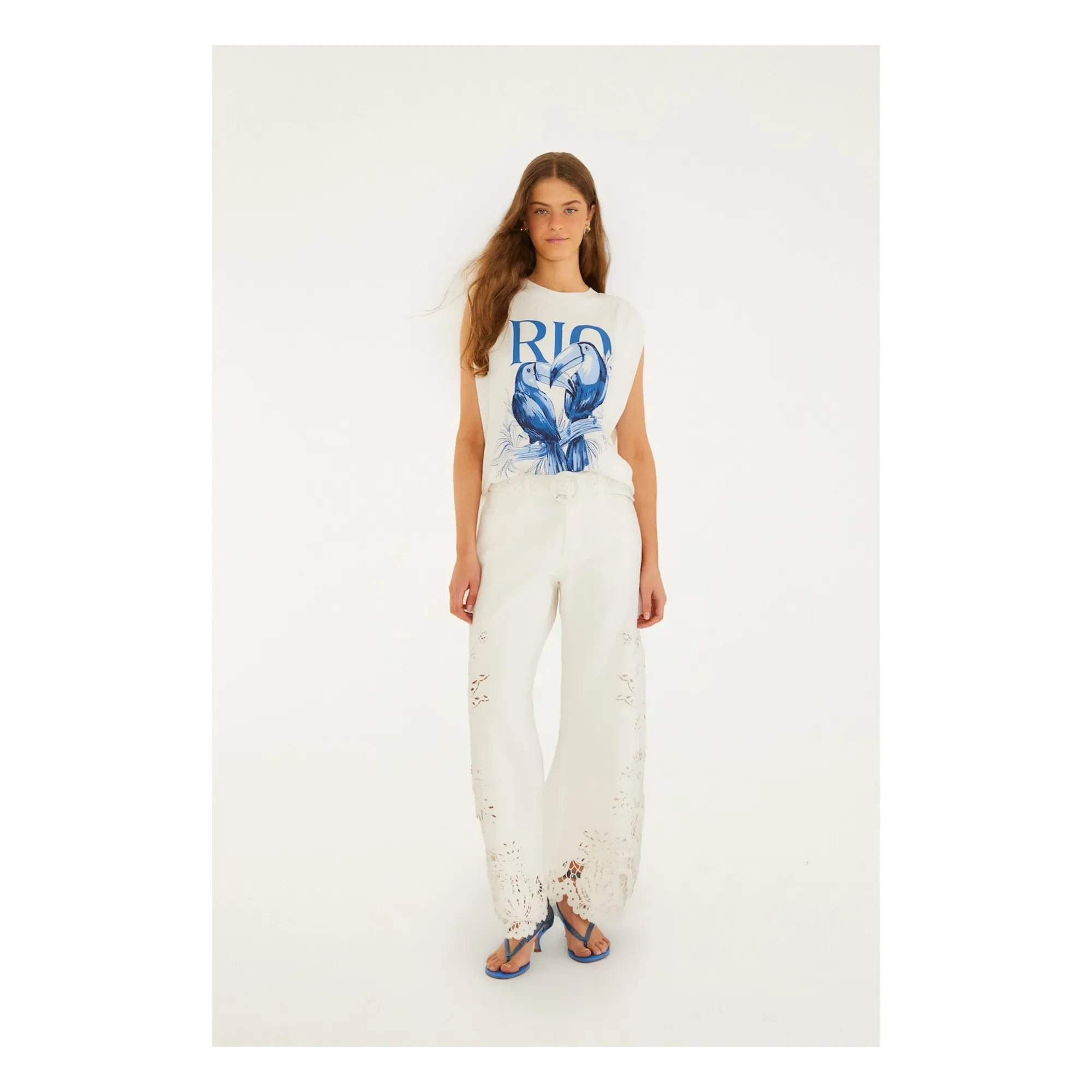 Farm Rio - Camiseta con hombreras Rio | Blanco