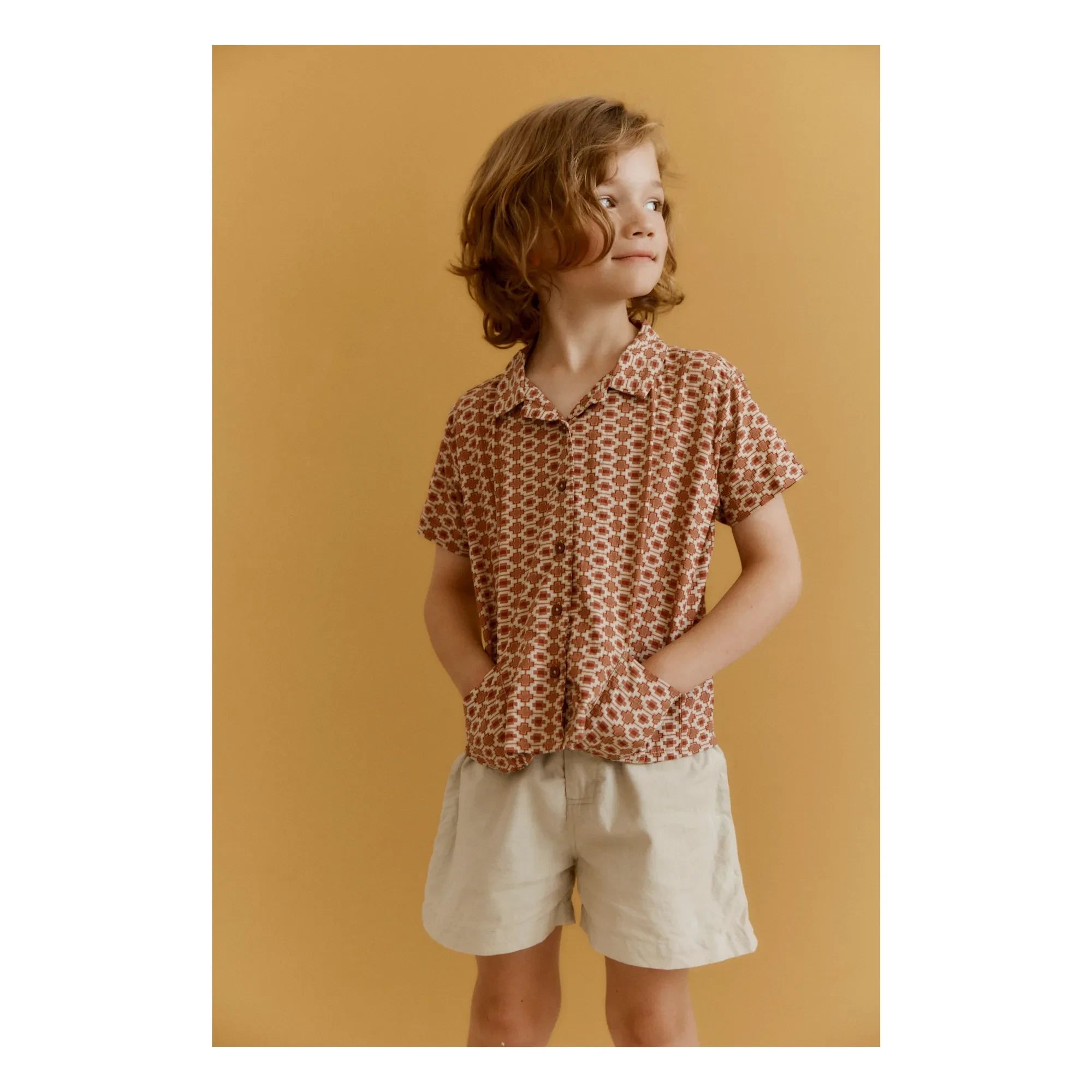 Caramelo - Camisa de bambú geométrica | Rojo ladrillo