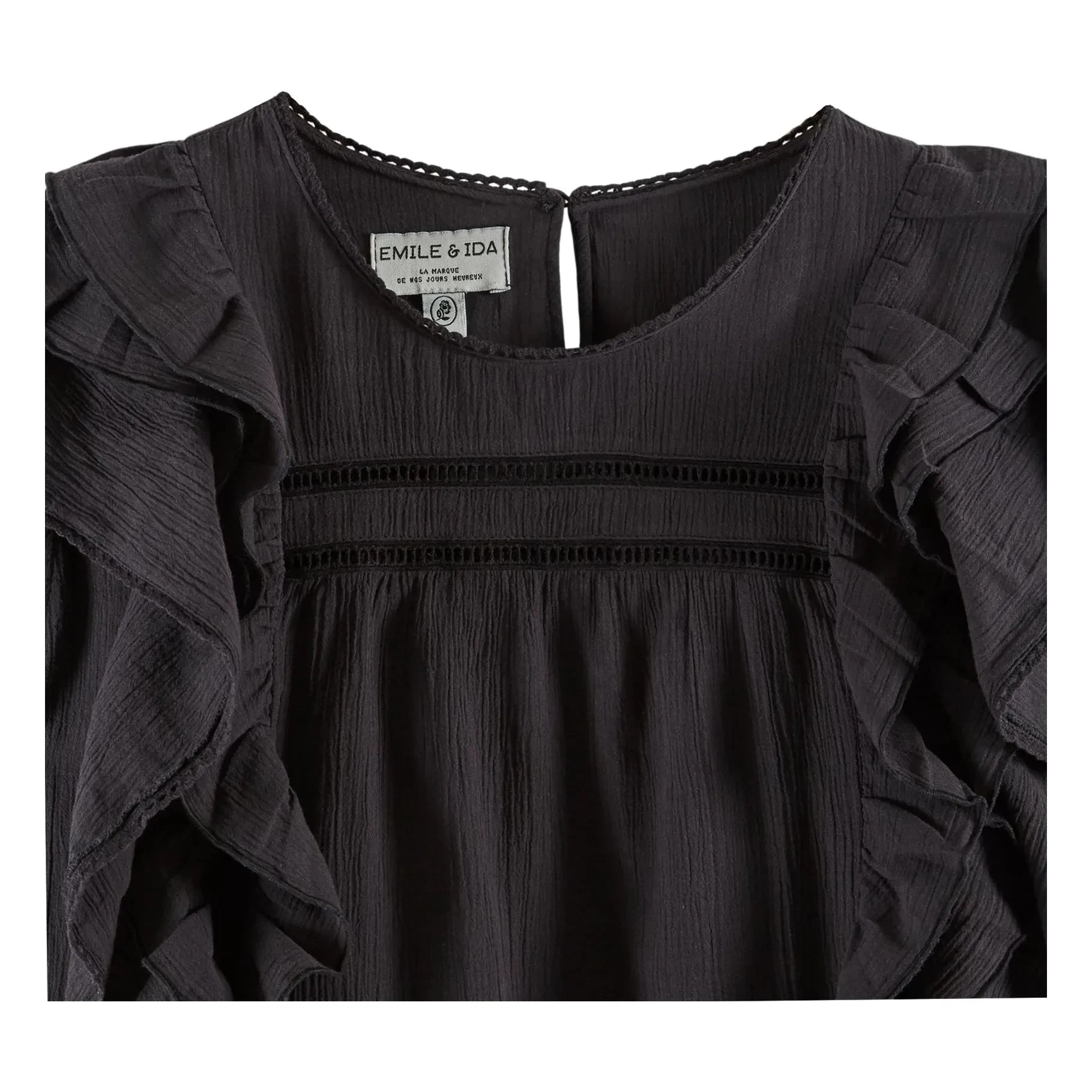 Emile et Ida - Blusa de algodón con volantes | Negro