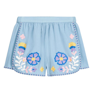 Louise Misha - Pantalones cortos bordados de algodón orgánico Maïwen | Azul