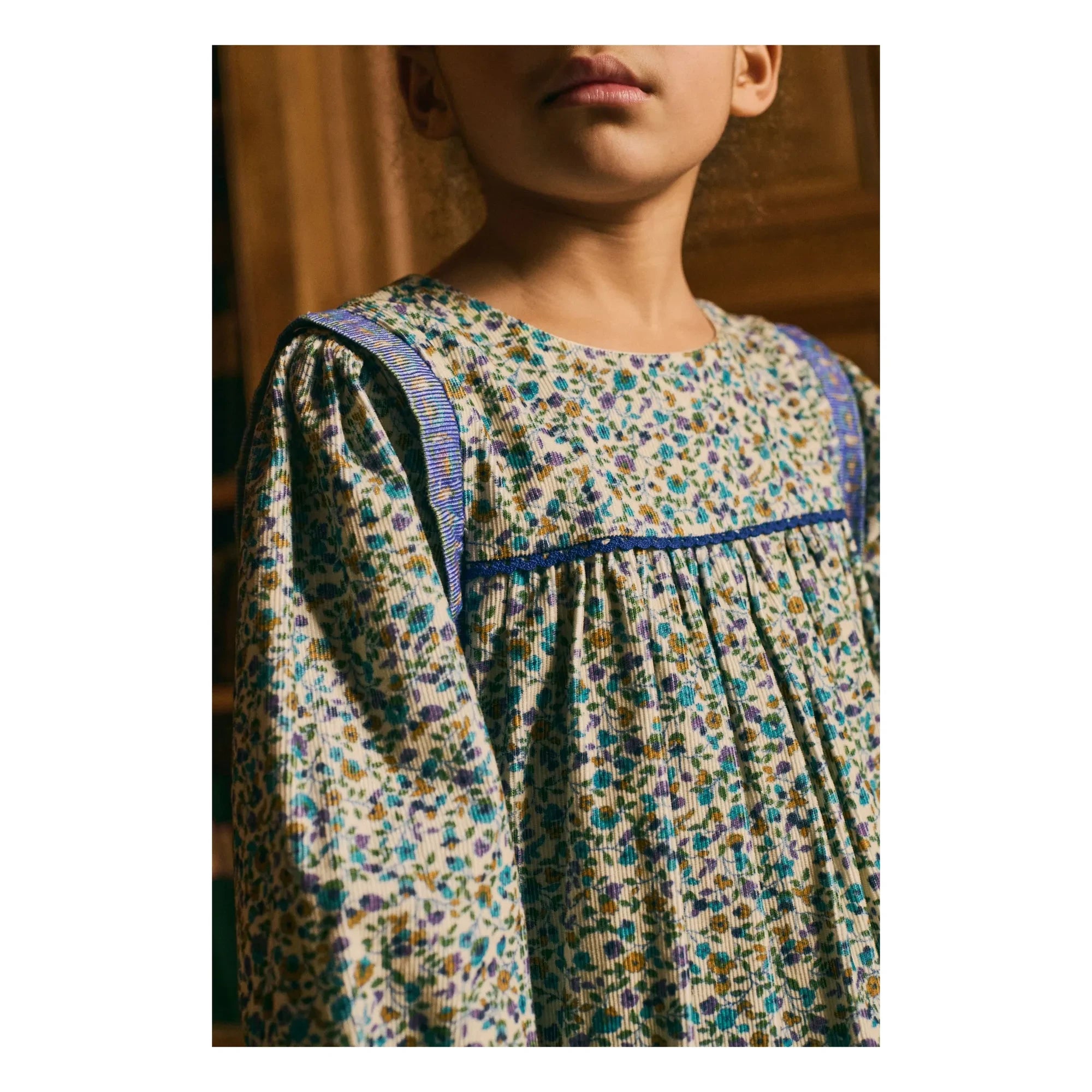 Louise Misha - Vestido Isatys Terciopelo Fino Estampado Floral | Azul