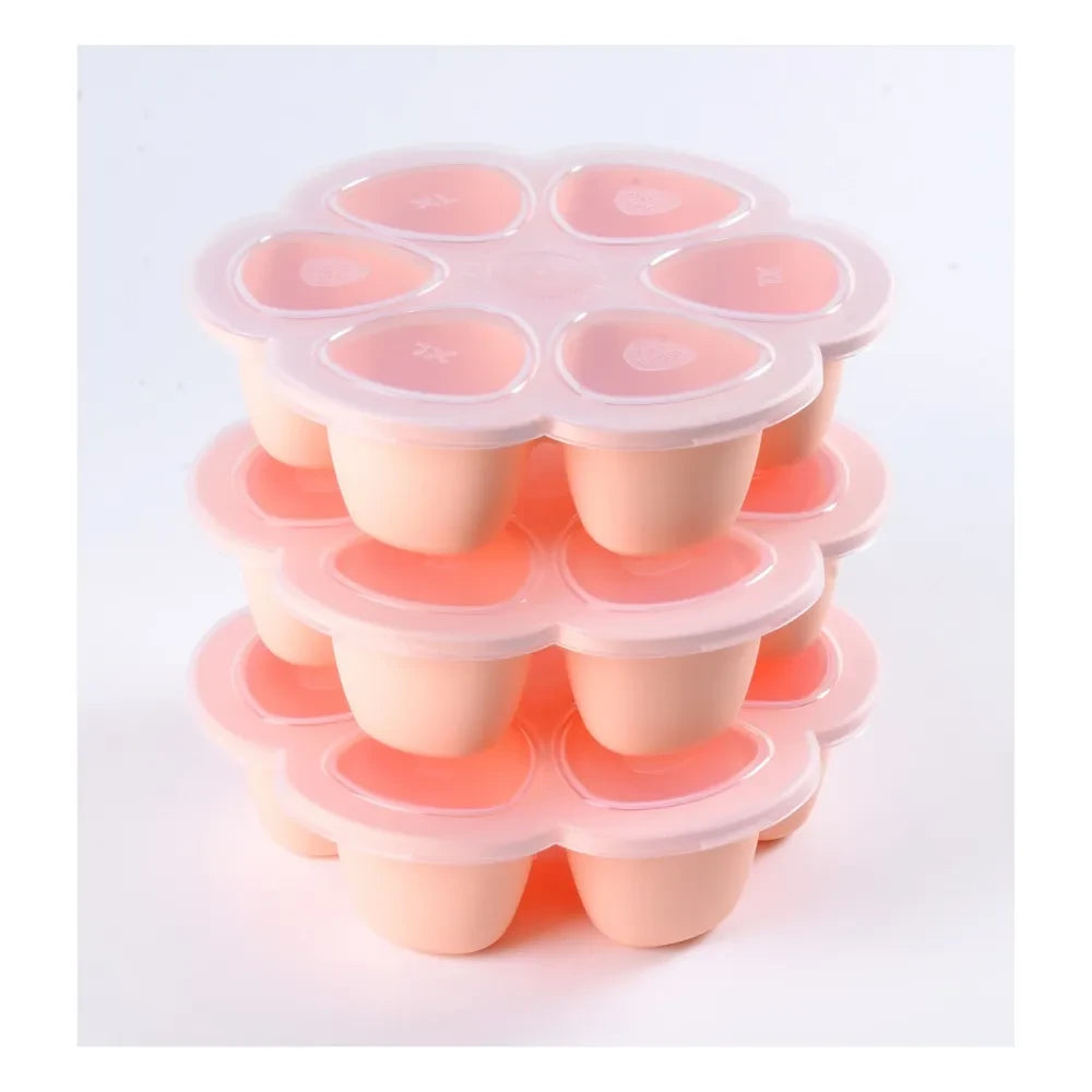 Béaba - Plato de Silicona con Compartimentos 6x90ml | Rosa Pálido