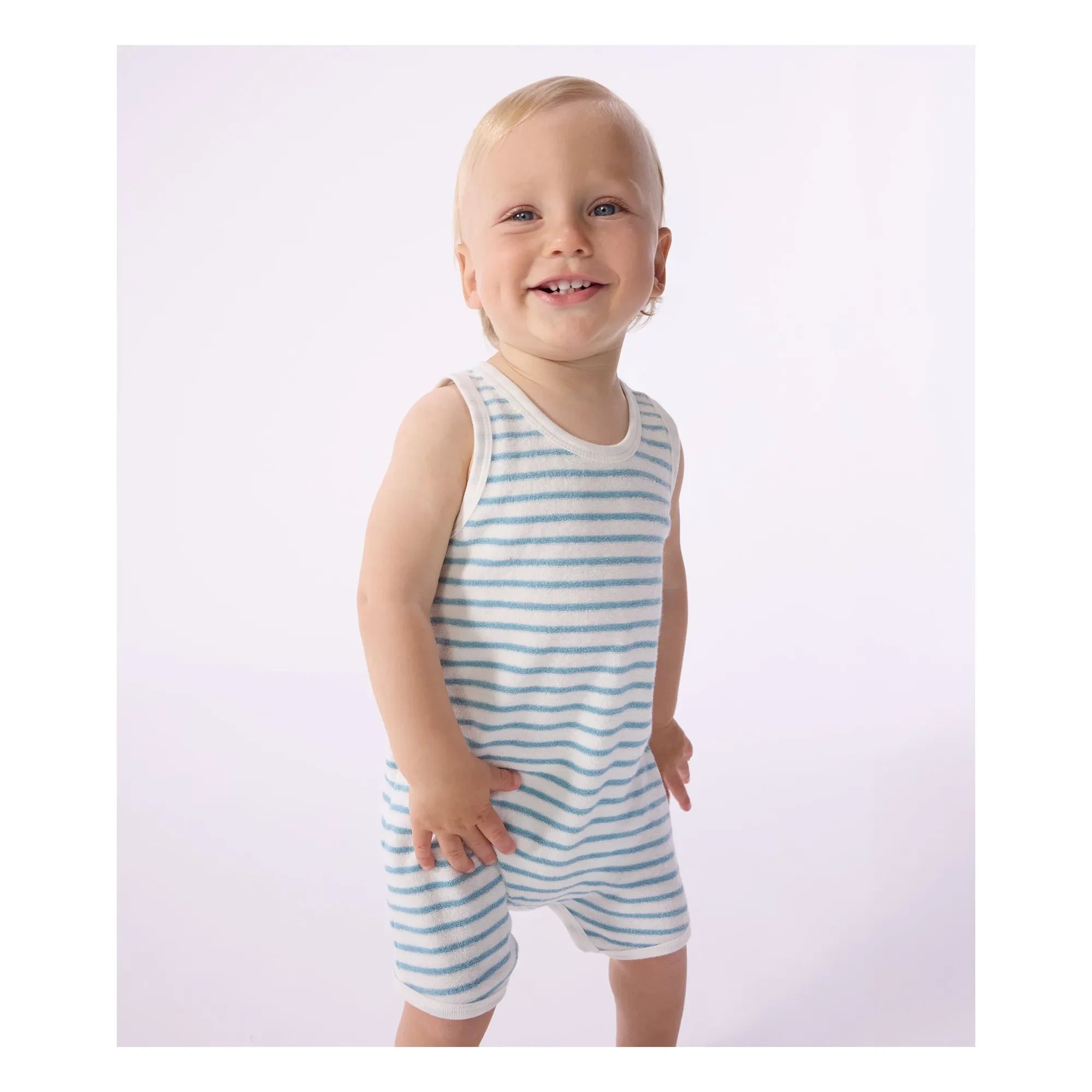 Petit Bateau - Mono de toalla a rayas | Azul