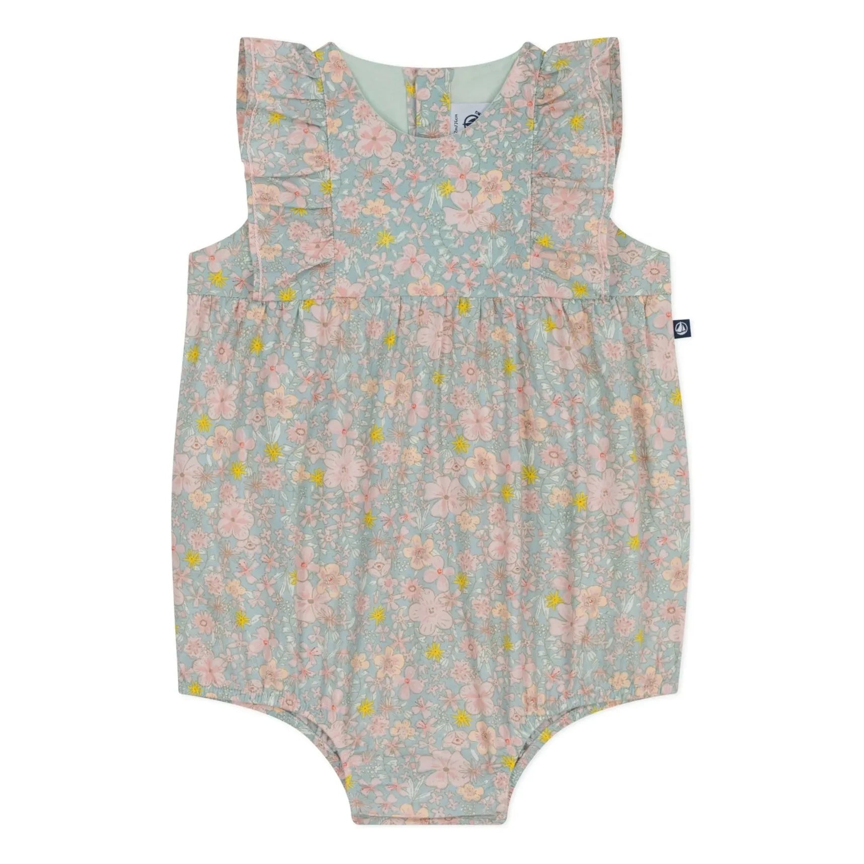 Petit Bateau - Peto de popelina de algodón orgánico con estampado floral | Azul grisáceo