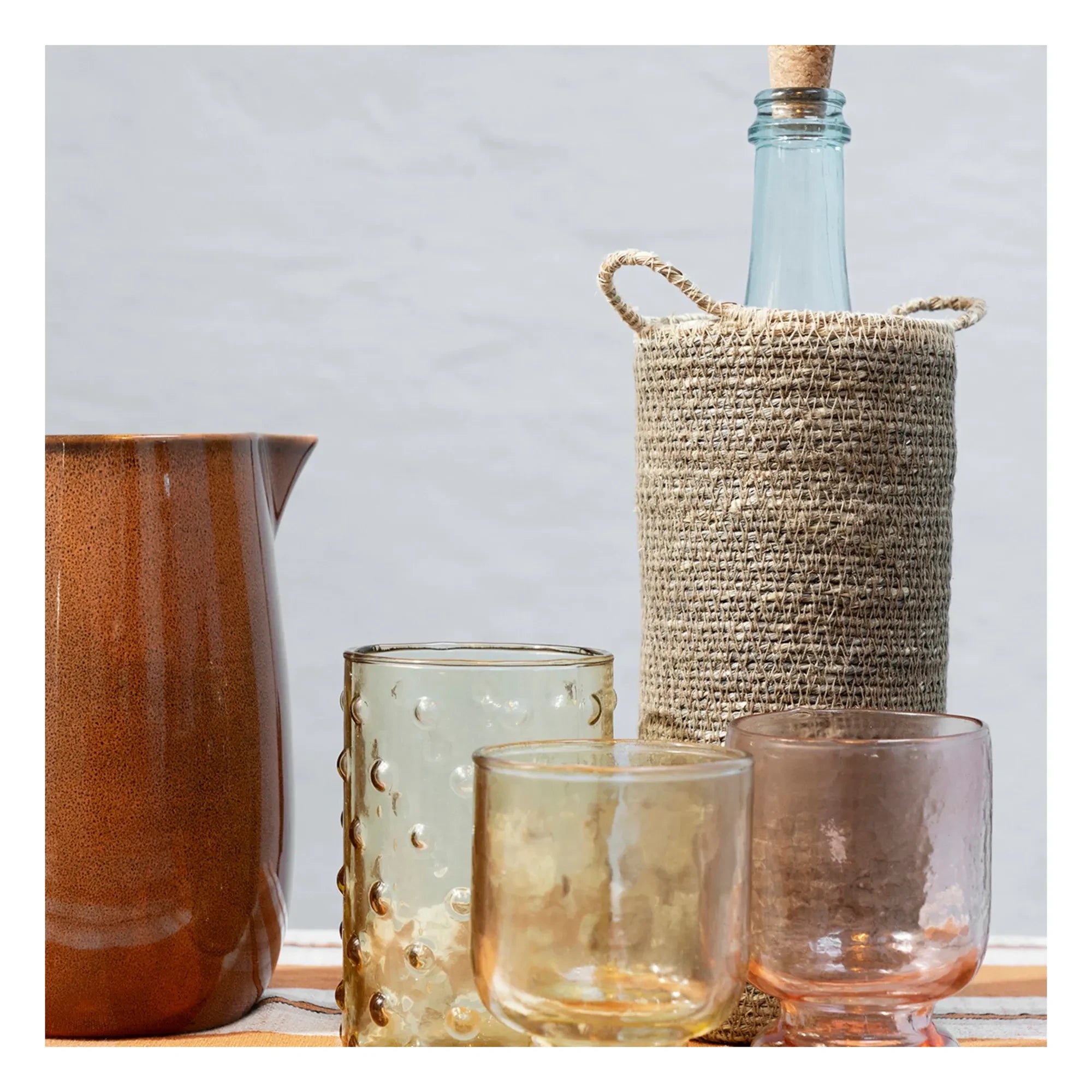 Madam Stoltz - Vaso de cristal con eje estriado | Amarillo