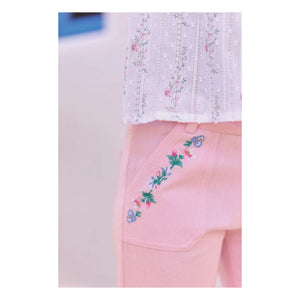 Tartine et Chocolat - Pantalones con bolsillos bordados | Rosa polvo