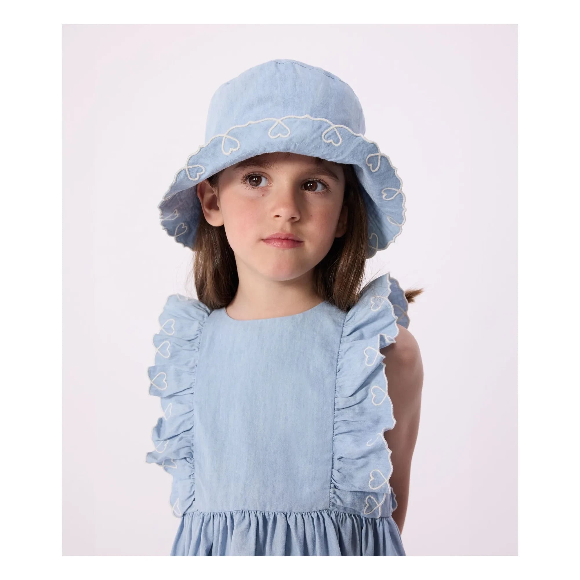 Petit Bateau - Vestido con volantes de chambray azul