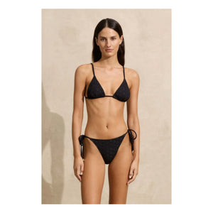 Peony - Top de bikini tanga bordado | Negro