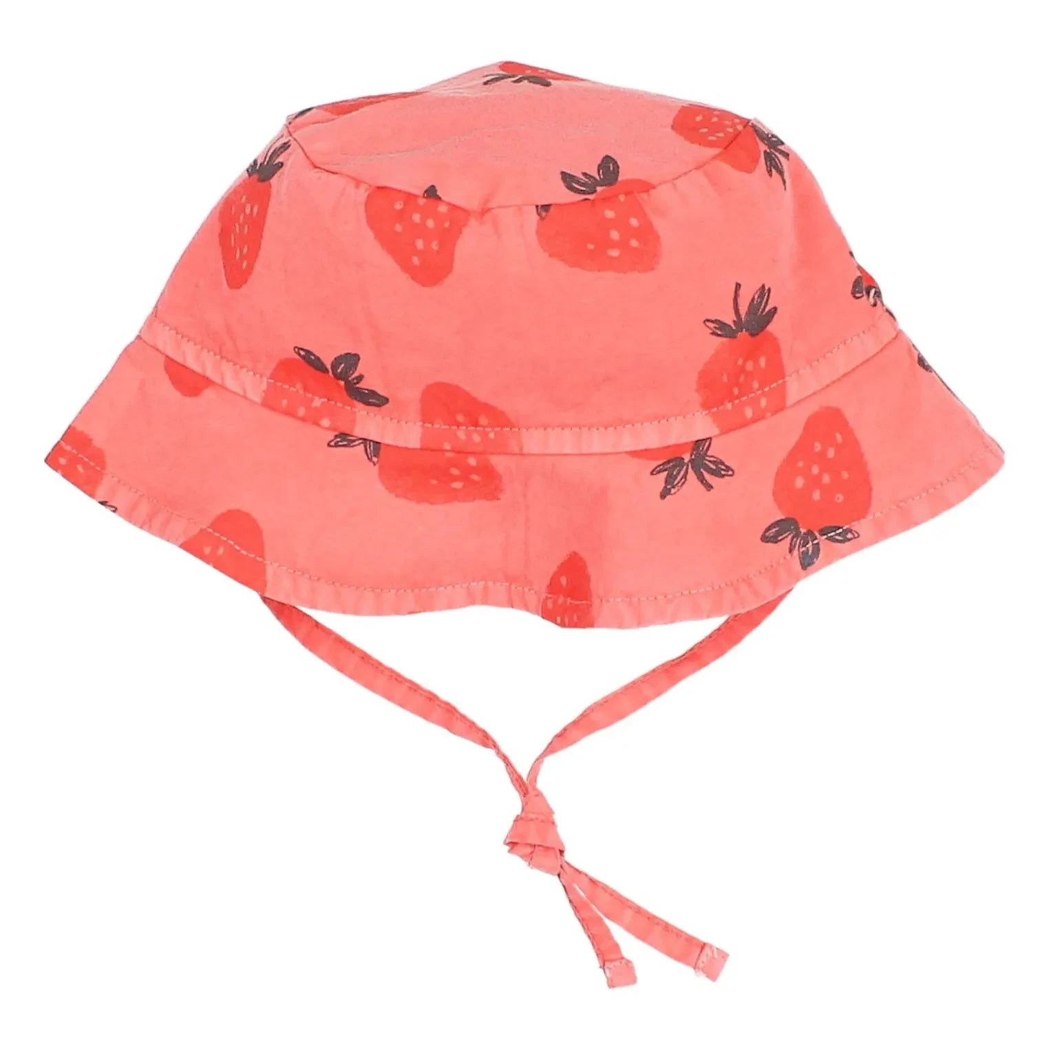 Búho - Gorro de bebé de algodón orgánico con estampado de fresas | Rojo pálido