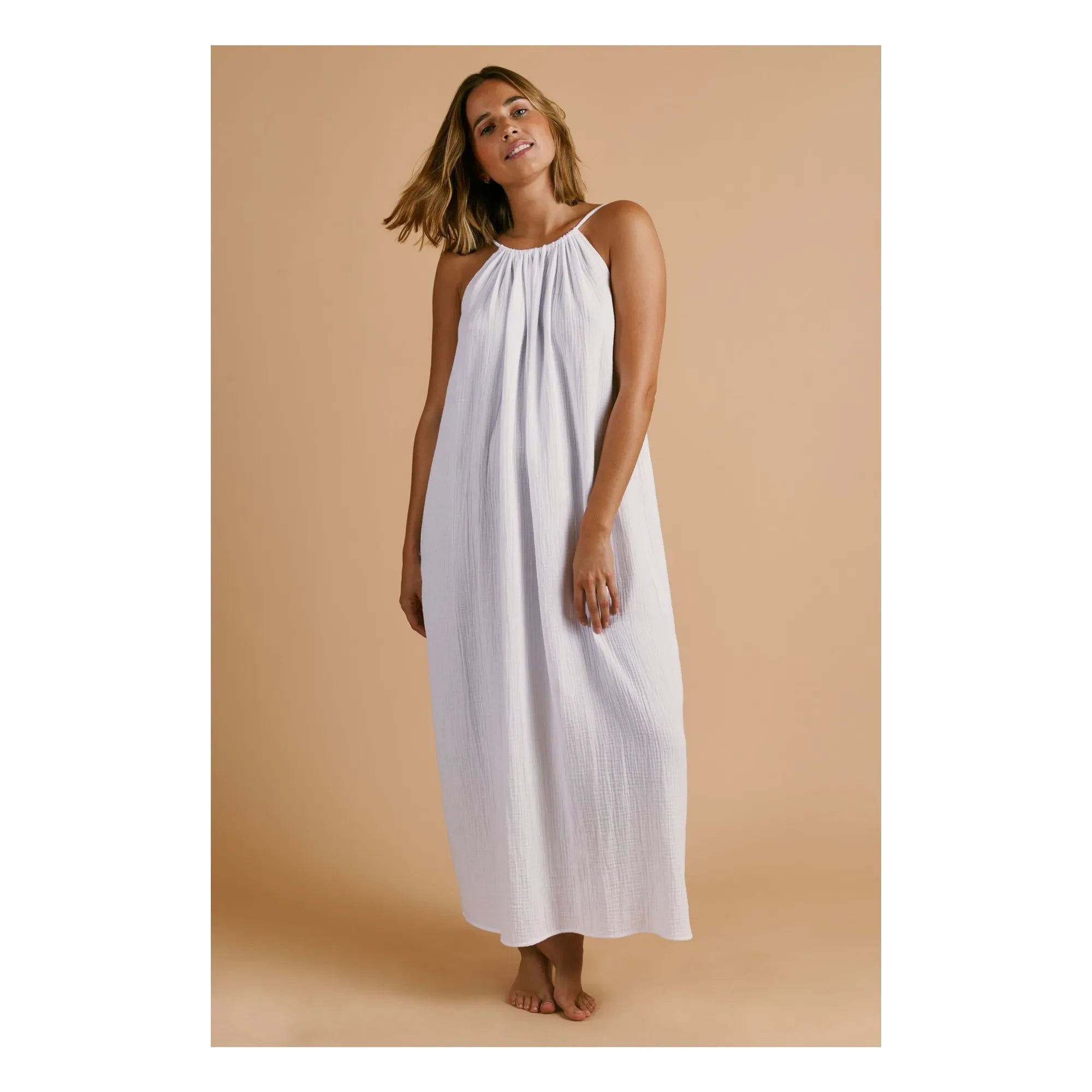 Anja Paris - Vestido halter de algodón con gasa | Blanco