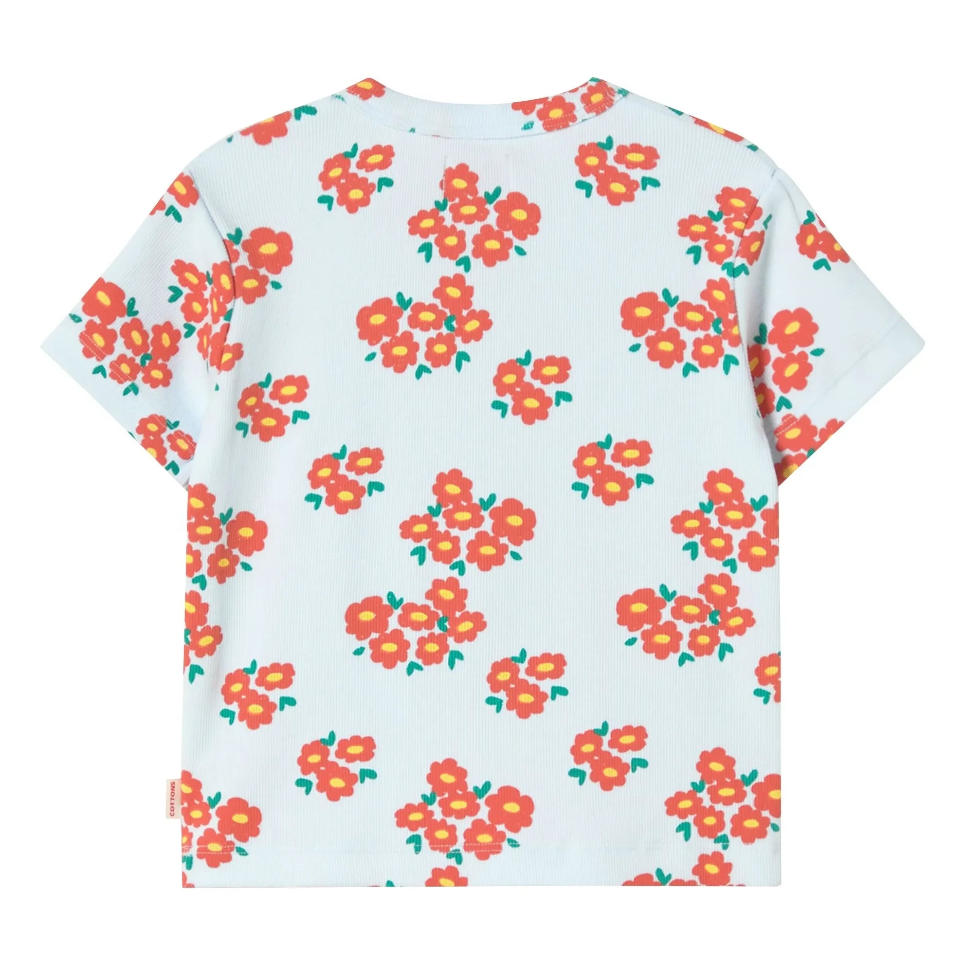 Tinycottons - Camiseta de canalé Flores Algodón orgánico | Azul claro