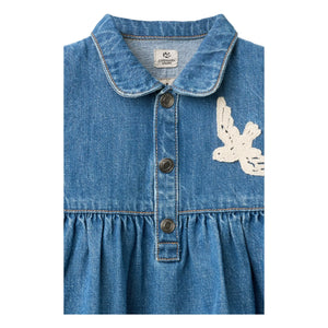 Copenhagen Colors - Vestido vaquero de algodón orgánico con estampado de pájaros azules