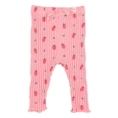 Búho - Leggings acanalados de algodón orgánico con fresas | Rosa caramelo