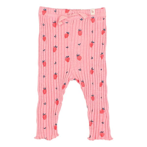 Búho - Leggings acanalados de algodón orgánico con fresas | Rosa caramelo