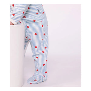 Petit Bateau - Çizgili Pijama Kalp Organik Pamuk | Mavi