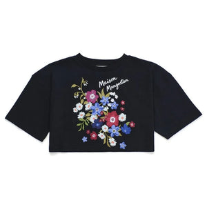 Maison Mangostan - Flowery Crop T-shirt | Siyah