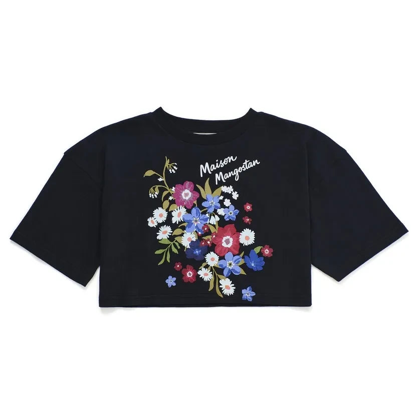 Maison Mangostan - Flowery Crop T-shirt | Siyah