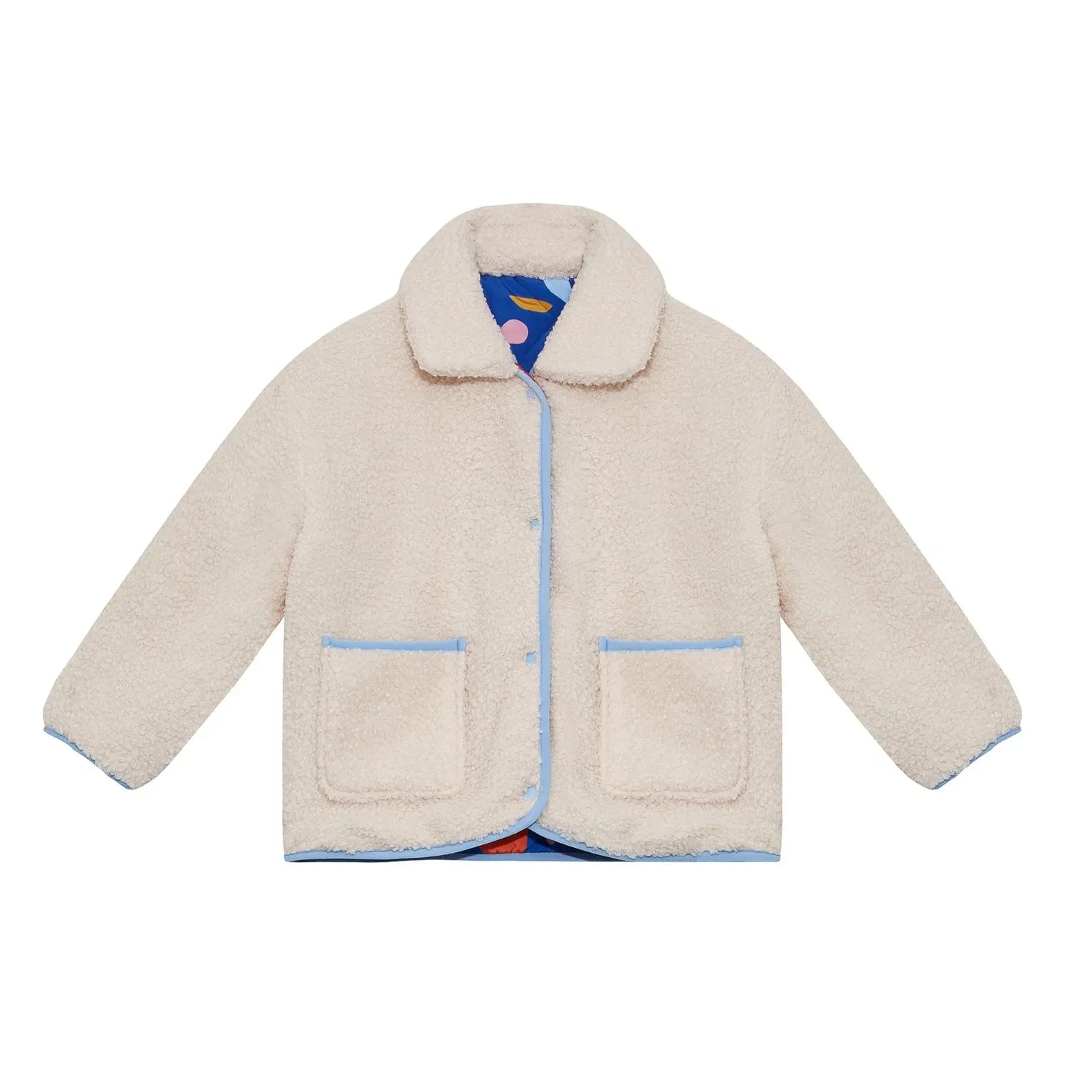 Petit Stella - Çift Taraflı Çiçek Desenli Sherpa Ceket | Mavi