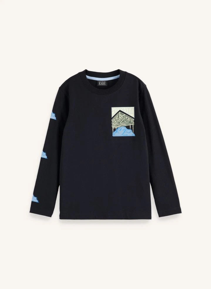 Scotch & Soda - Artwork Camiseta de Manga Larga | Negro