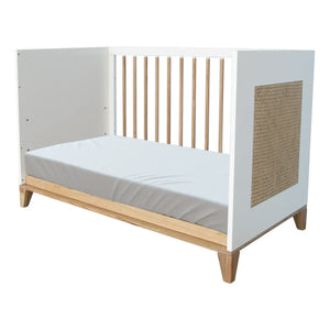 Théo - Nami Sedir ve Rattan Örgü Bebek Yatağı 60x120cm | Beyaz