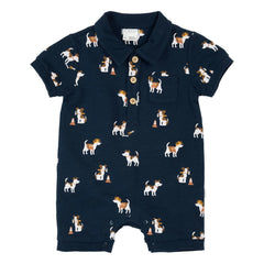 Petit Lem - Pelele de algodón orgánico con diseño de perros | Azul marino