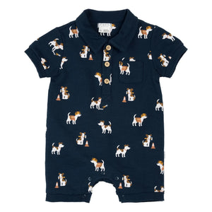 Petit Lem - Pelele de algodón orgánico con diseño de perros | Azul marino