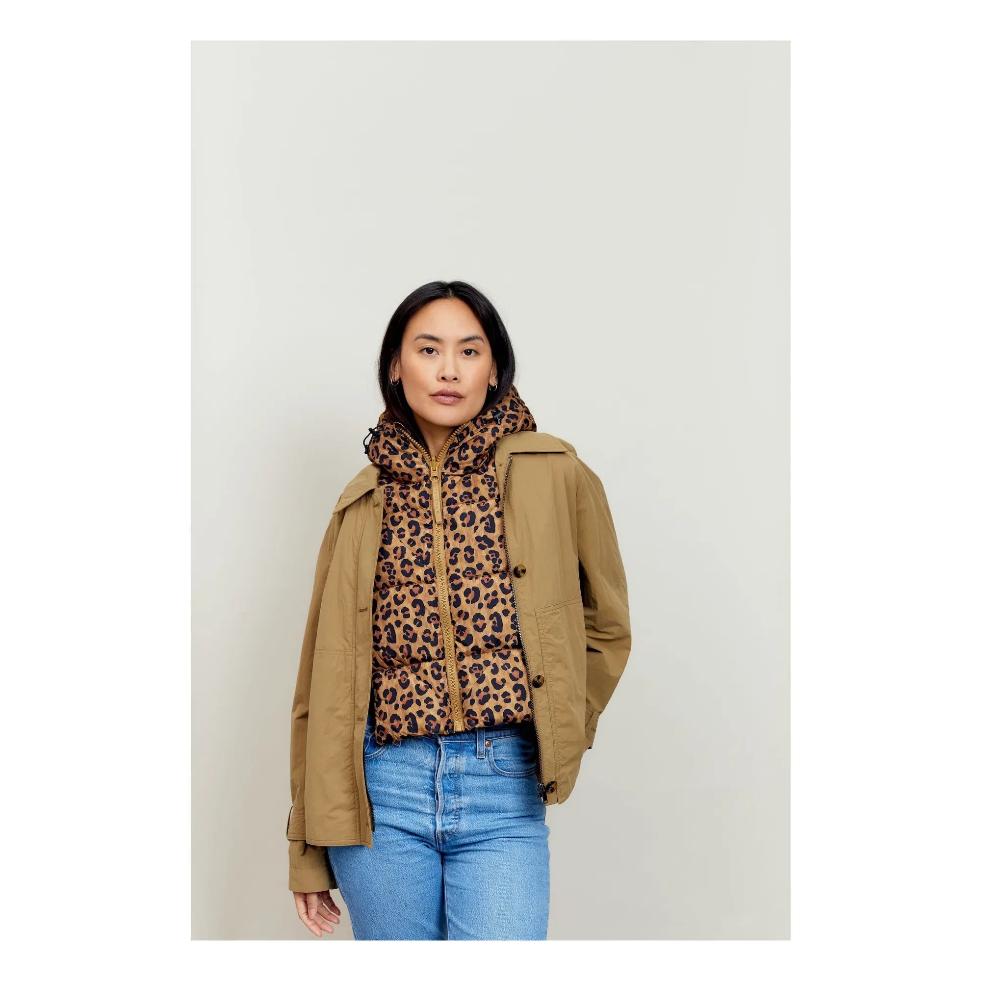 Fudoon - Chaqueta doudoune con capucha reversible Leopardo | Camel
