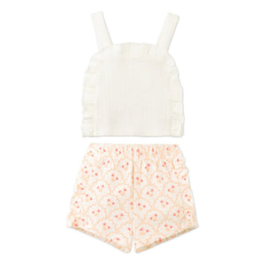 Gingersnaps - Conjunto de top con volantes y shorts Erica | Crudo