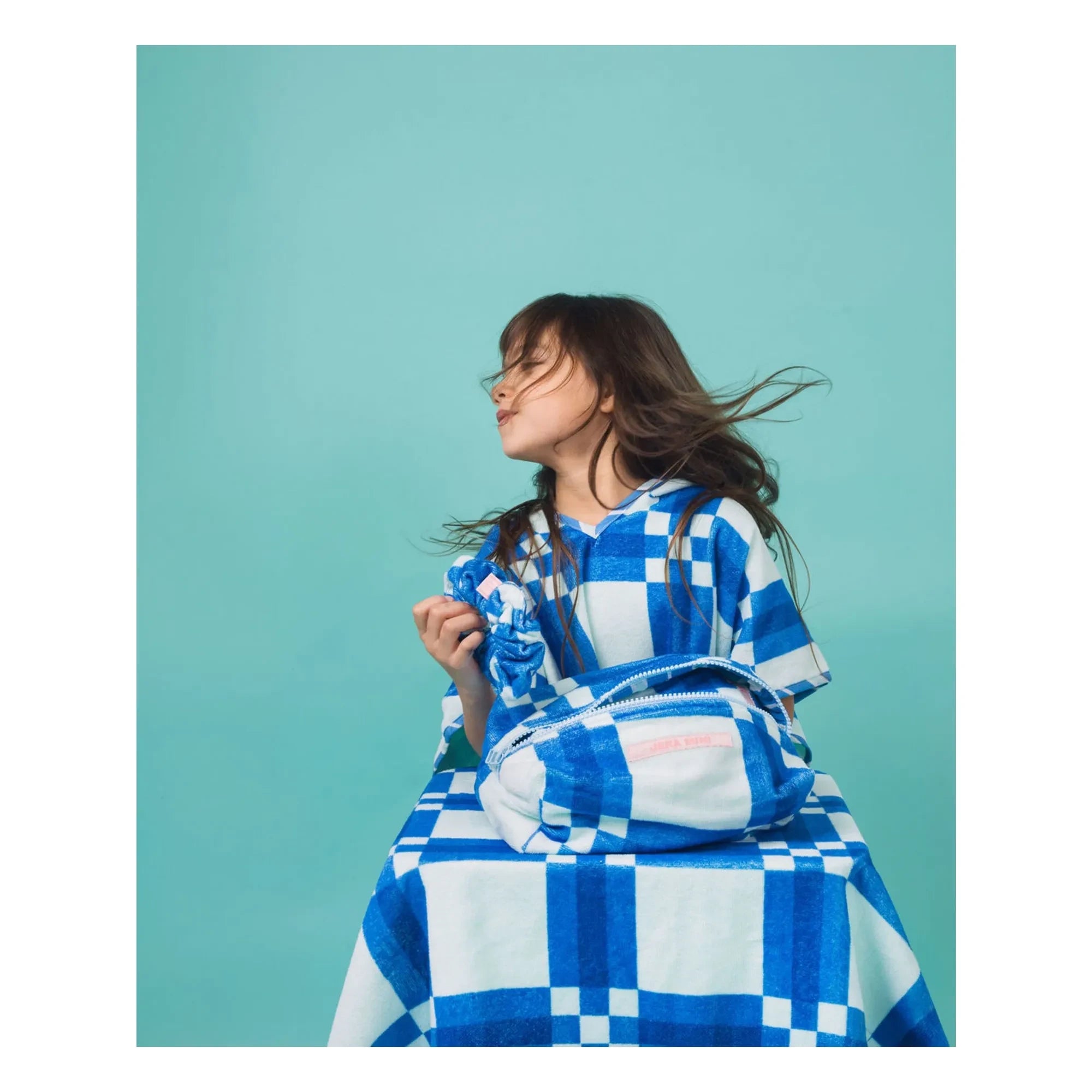 Jera Mini - Poncho de toalla a cuadros | Azul